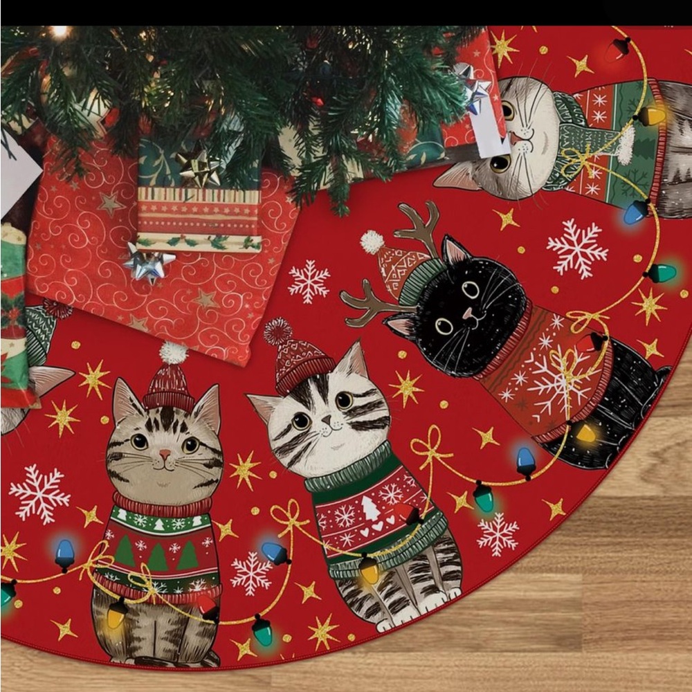Festive Cat Christmas Tree Skirt 36 inches
